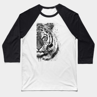 Black And White Half Faced Tiger Baseball T-Shirt